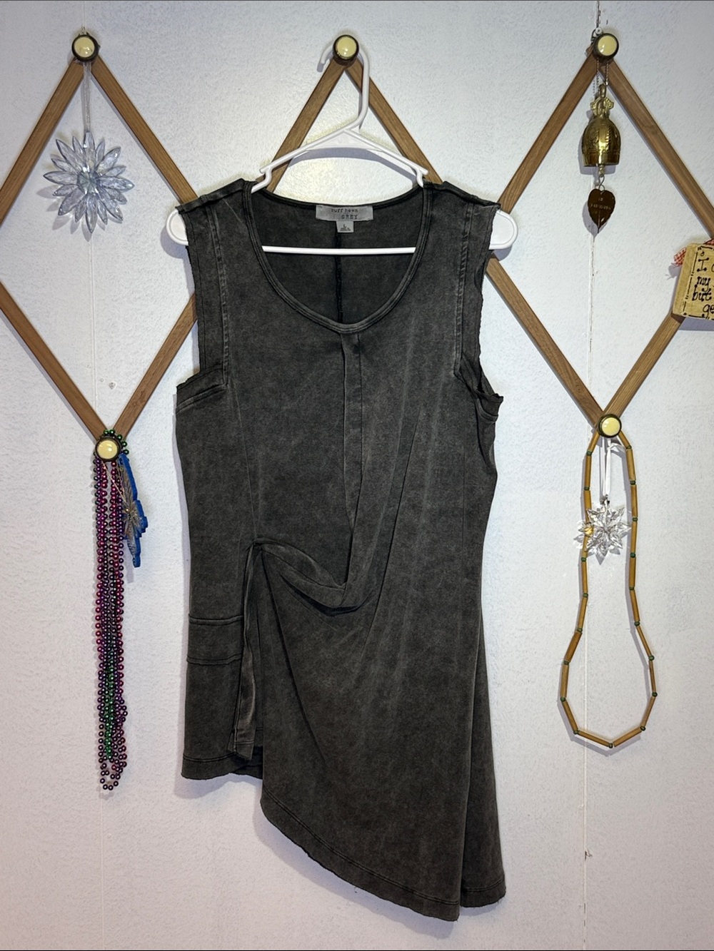 Ruff Hewn Washed Charcoal Asymmetric Tank with Button Detail